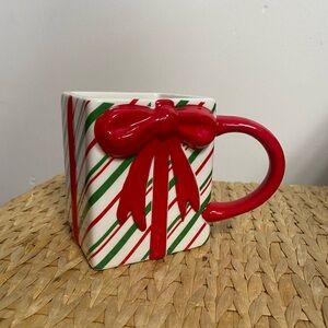 Christmas Gift Mug | Red Green Stripe Ceramic | Holiday Coffee Cup